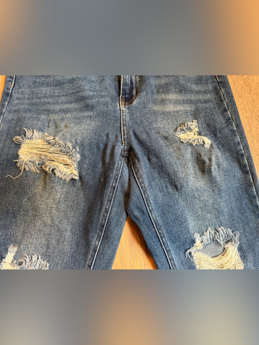 Distressed Dark Blue Women's Jeans — Casual Relaxed Fit - Picture 2 of 7
